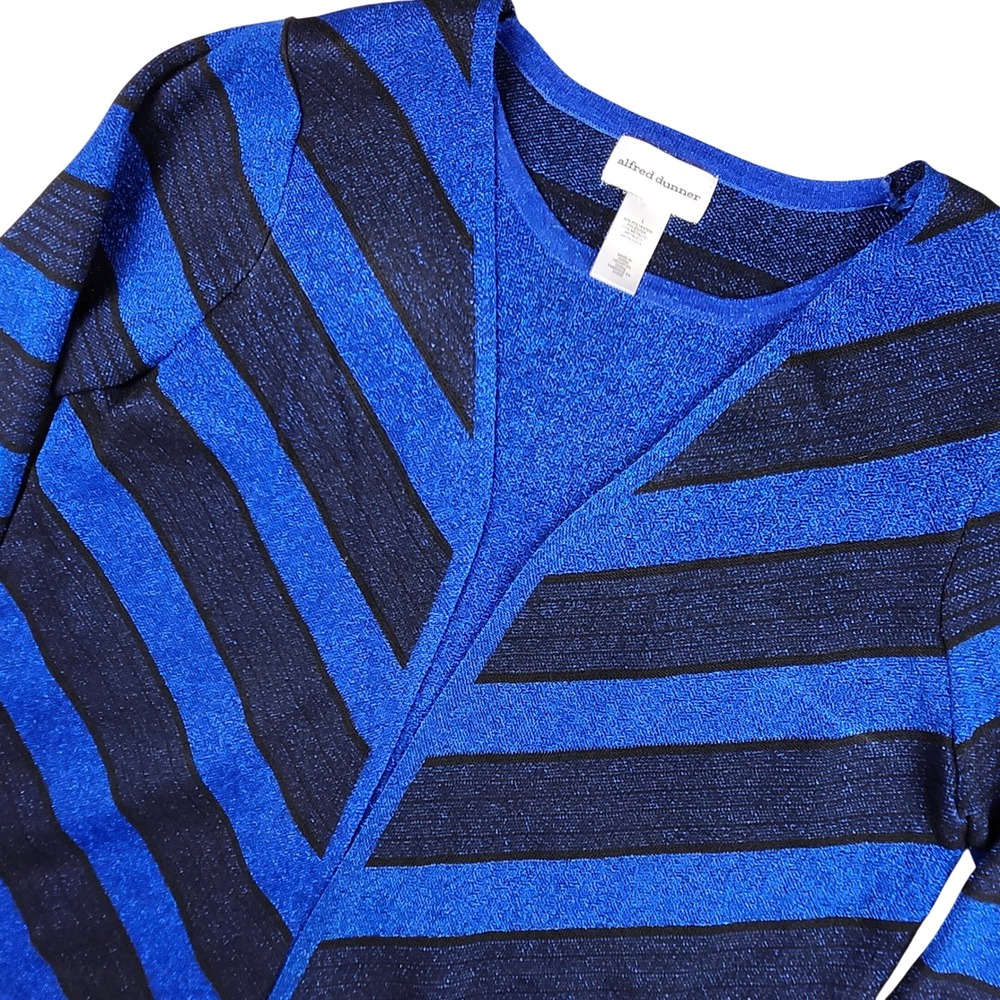 Alfred Dunner Long Sleeve‎ Sparkle Sweater Womens Large Blue/Black Shimmer Layer